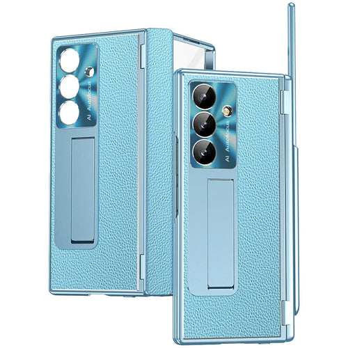 For Samsung Galaxy Z Fold8 Ultra Case Hinge Protection PU + PC Phone Cover with Tempered Glass Film / Stylus - Blue - 1