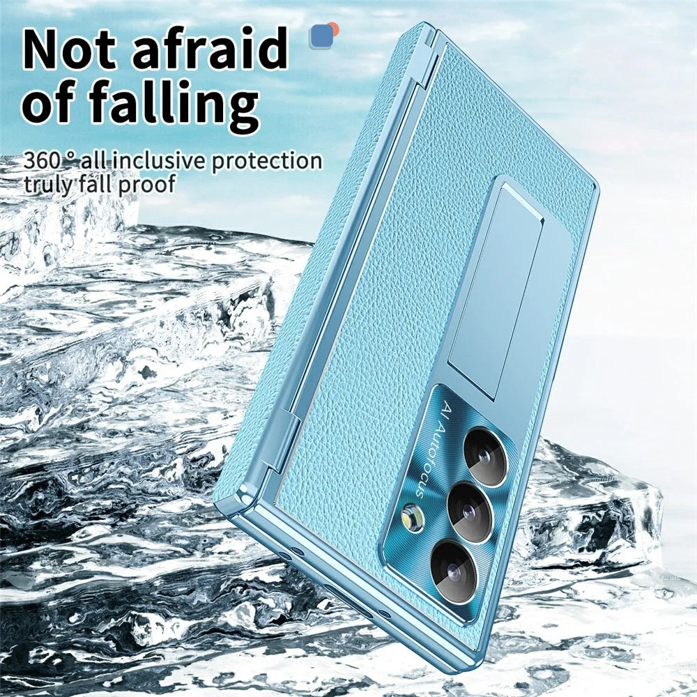 For Samsung Galaxy Z Fold8 Ultra Case Hinge Protection PU + PC Phone Cover with Tempered Glass Film / Stylus - Blue - 4