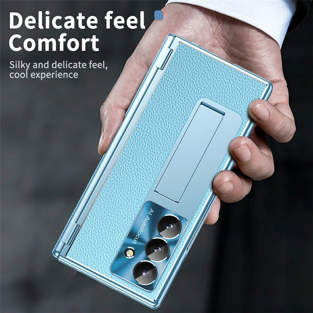 For Samsung Galaxy Z Fold8 Ultra Case Hinge Protection PU + PC Phone Cover with Tempered Glass Film / Stylus - Blue - 5