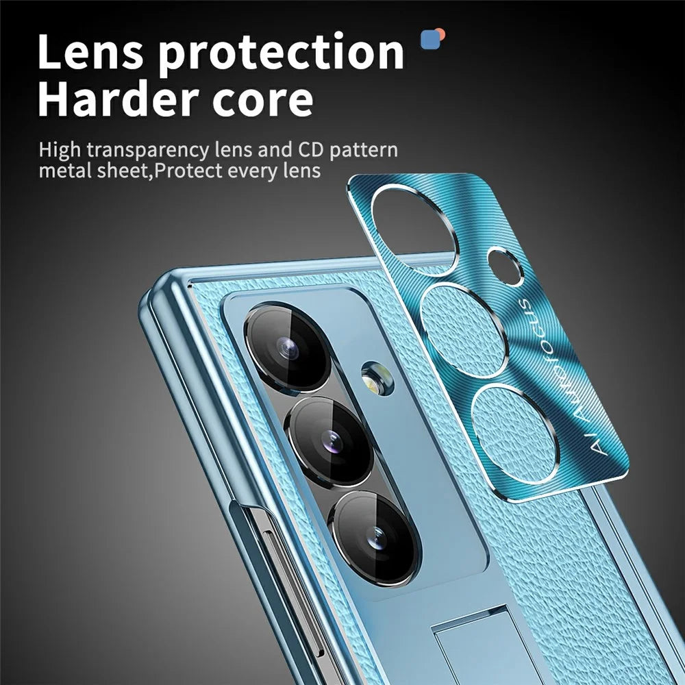 For Samsung Galaxy Z Fold8 Ultra Case Hinge Protection PU + PC Phone Cover with Tempered Glass Film / Stylus - Blue - 7