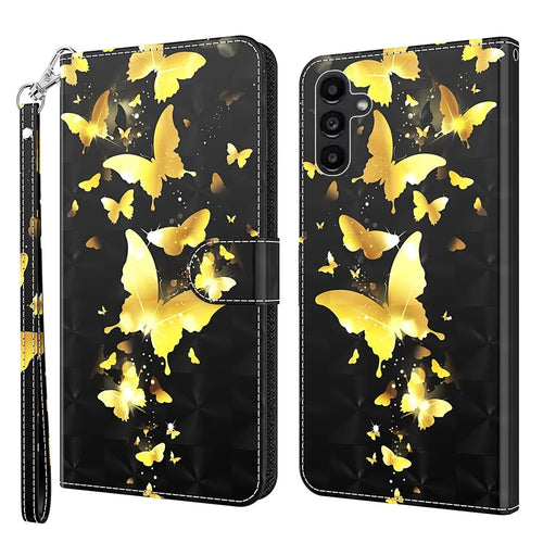 For Samsung Galaxy A54 5G PU Leather 3D Pattern Printing Phone Cover Full Protection Flip Phone Case Stand Wallet with Strap - Golden Butterflies - 1