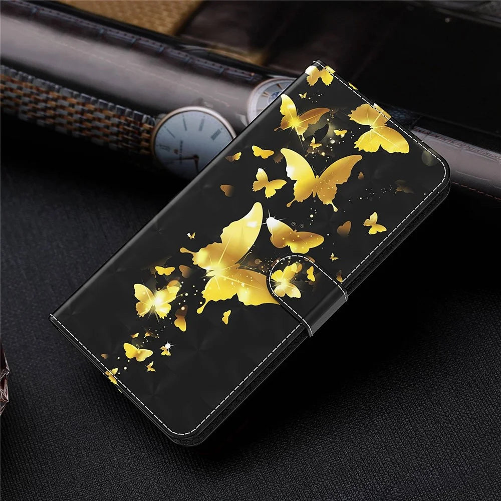 For Samsung Galaxy A54 5G PU Leather 3D Pattern Printing Phone Cover Full Protection Flip Phone Case Stand Wallet with Strap - Golden Butterflies - 7