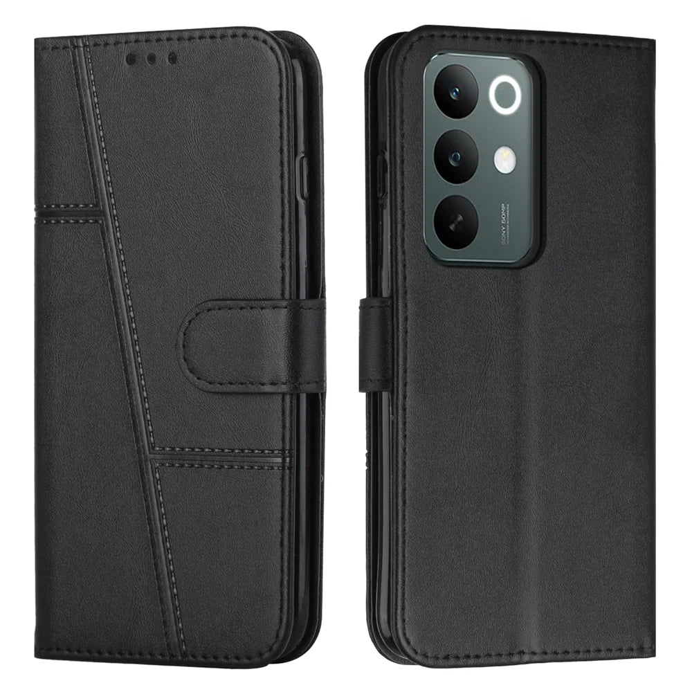 For Realme C100x 4G / Realme C100i 4G / Realme C100 4G Leather Phone Case  Foldable Stand Wallet Flip Cover with Strap - Black - 1