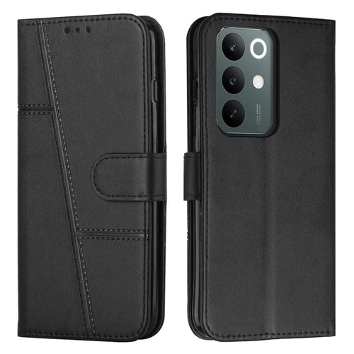 For Realme C100x 4G / Realme C100i 4G / Realme C100 4G Leather Phone Case  Foldable Stand Wallet Flip Cover with Strap - Black - 1