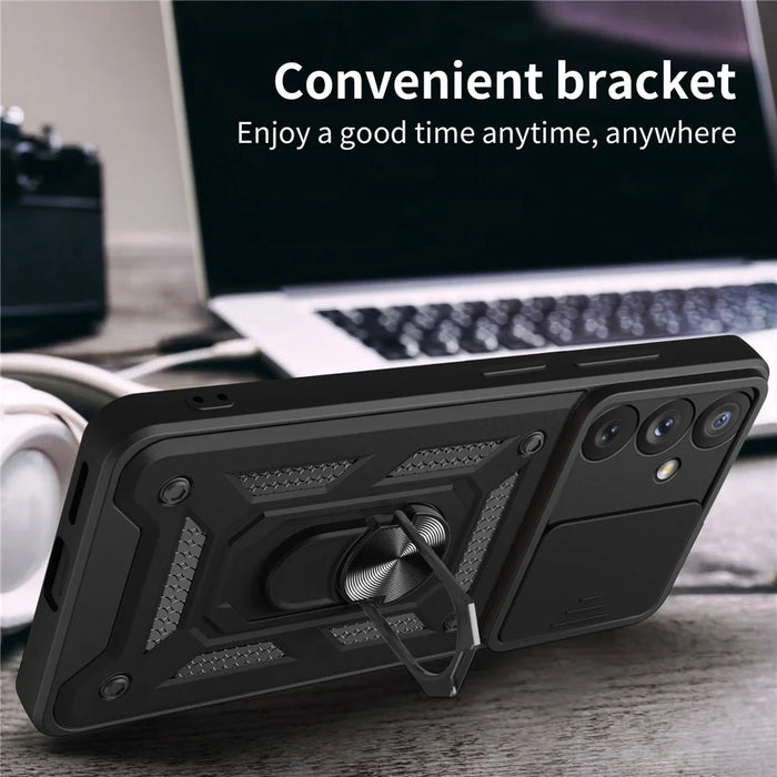 Ring Holder Kickstand Phone Case for Samsung Galaxy A54 5G, PC + TPU Drop-proof Cover with Slide Camera Protector - Black - 2