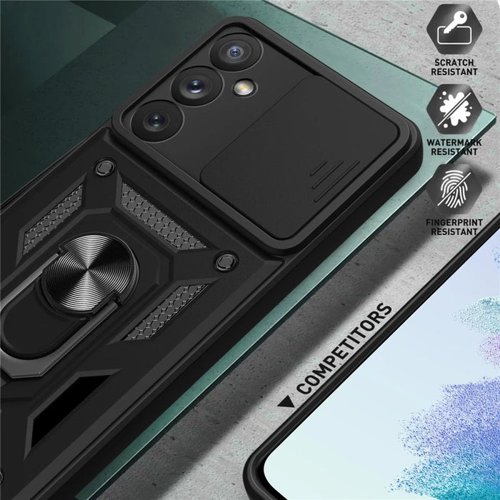 Ring Holder Kickstand Phone Case for Samsung Galaxy A54 5G, PC + TPU Drop-proof Cover with Slide Camera Protector - Black - 5