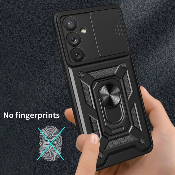 Ring Holder Kickstand Phone Case for Samsung Galaxy A54 5G, PC + TPU Drop-proof Cover with Slide Camera Protector - Black - 6