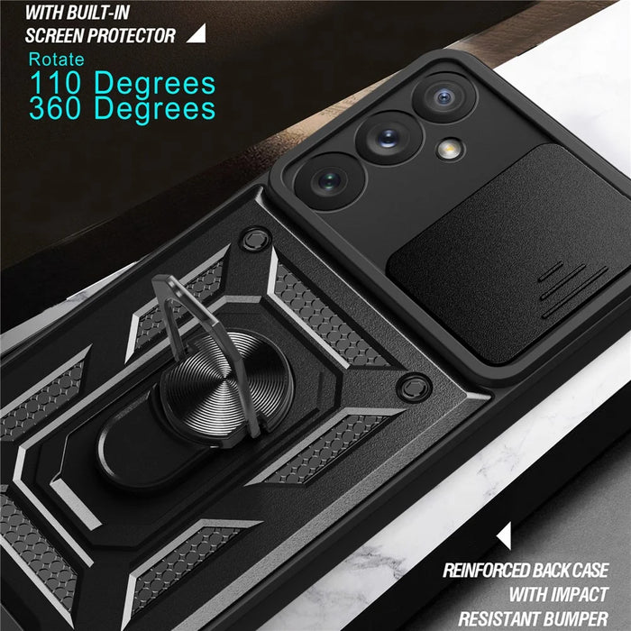 Ring Holder Kickstand Phone Case for Samsung Galaxy A54 5G, PC + TPU Drop-proof Cover with Slide Camera Protector - Black - 7