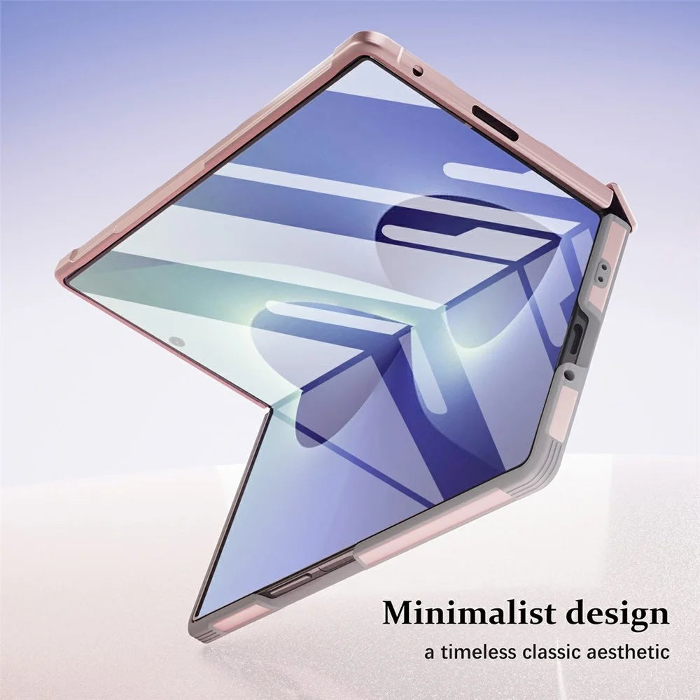 For Samsung Galaxy Z Fold8 Ultra Case Rotating Ring Kickstand Electroplated PC TPU Phone Cover with Tempered Glass Film - Pink - 2