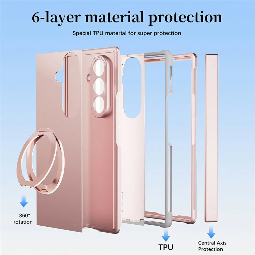 For Samsung Galaxy Z Fold8 Ultra Case Rotating Ring Kickstand Electroplated PC TPU Phone Cover with Tempered Glass Film - Pink - 3