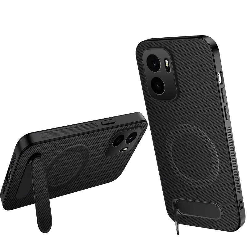 WANLONFENG for OnePlus Ace 6 Ultra 5G QT Series Magnetic Case Kickstand Carbon Fiber Texture PC TPU Phone Cover - Black - 1