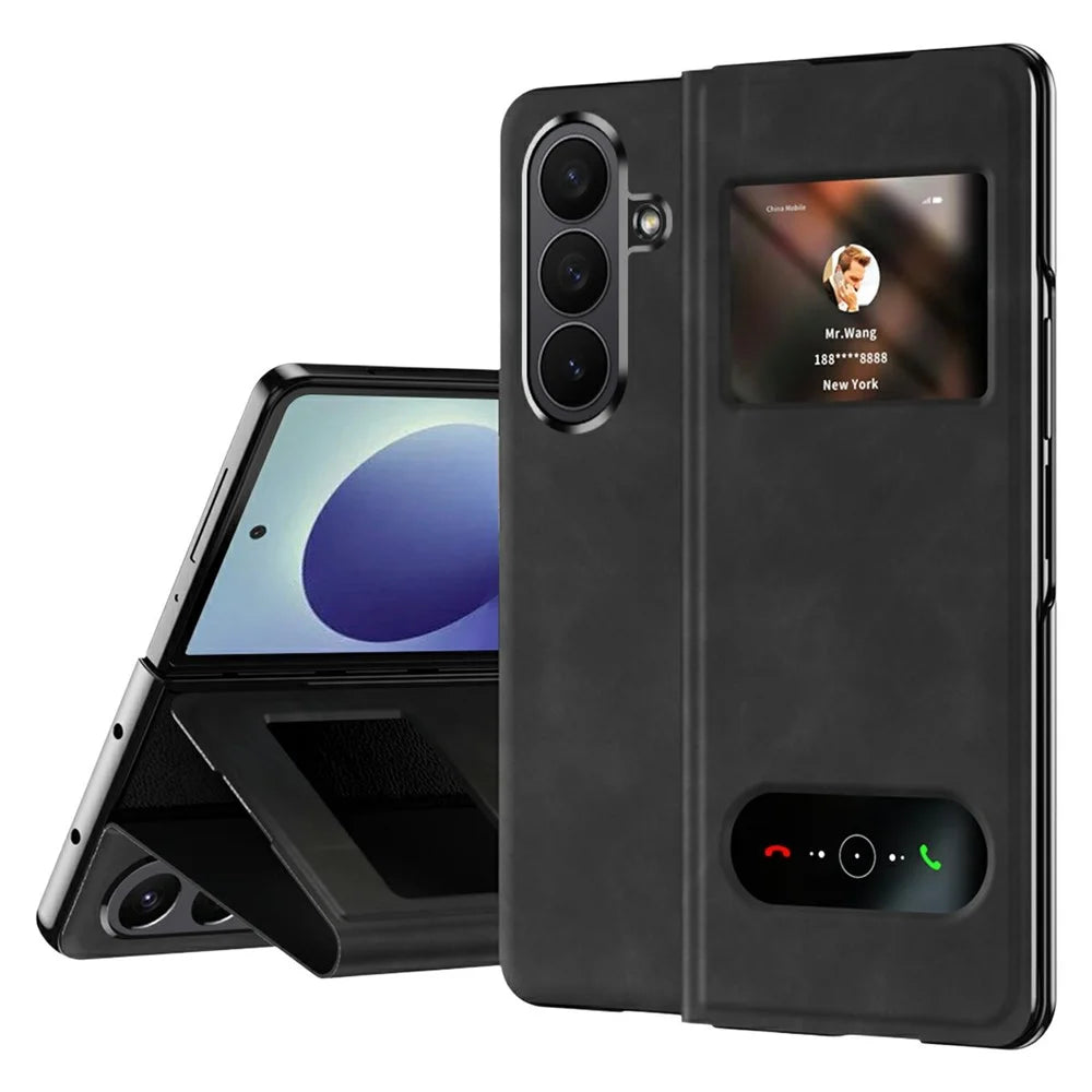 For Samsung Galaxy Z Fold8 Ultra Case View Window PU Leather Phone Cover - Black - 1