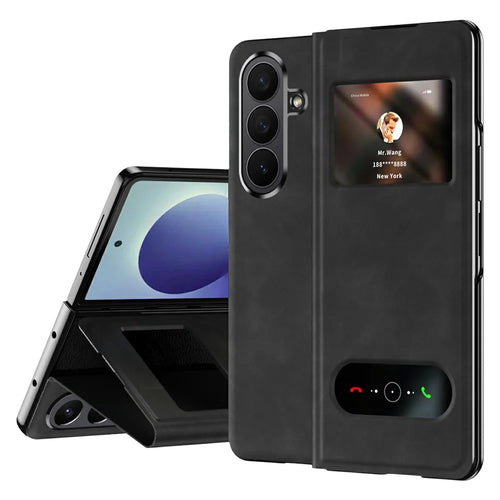 For Samsung Galaxy Z Fold8 Ultra Case View Window PU Leather Phone Cover - Black - 1