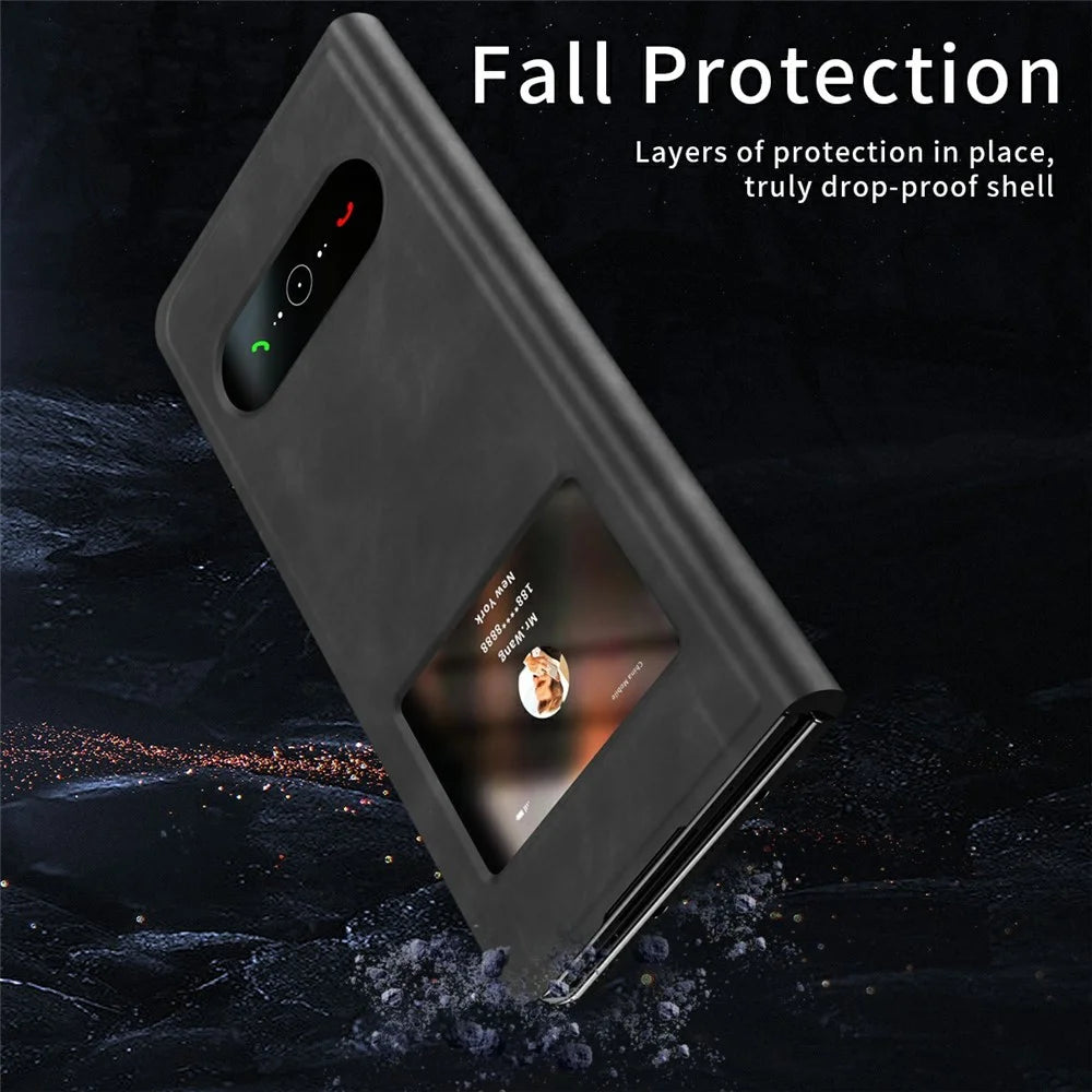 For Samsung Galaxy Z Fold8 Ultra Case View Window PU Leather Phone Cover - Black - 3