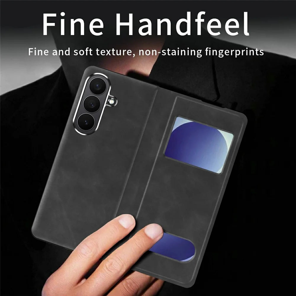 For Samsung Galaxy Z Fold8 Ultra Case View Window PU Leather Phone Cover - Black - 4