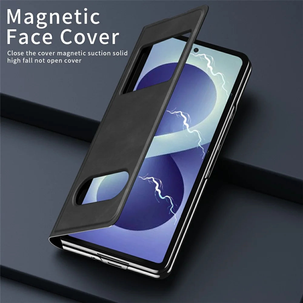 For Samsung Galaxy Z Fold8 Ultra Case View Window PU Leather Phone Cover - Black - 5