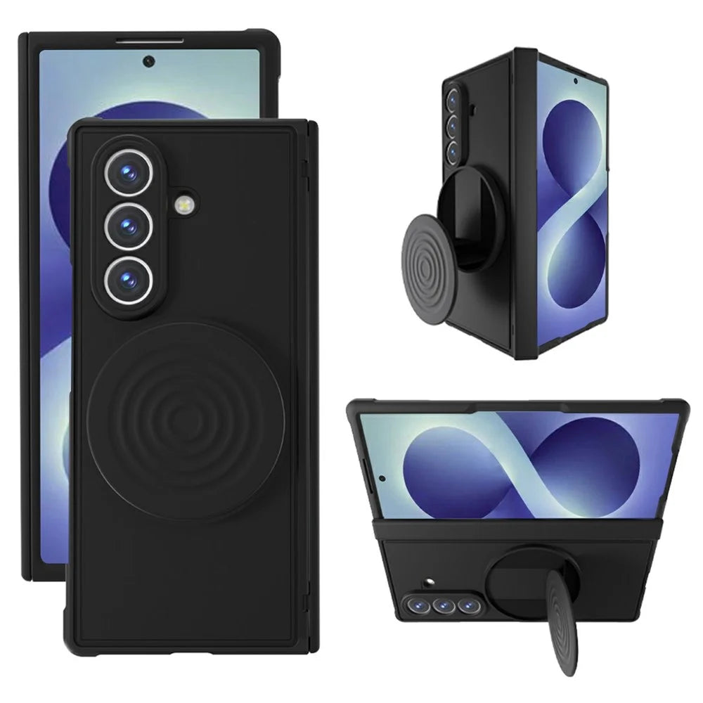 For Samsung Galaxy Z Fold8 Ultra Magnetic Case Kickstand Shockproof TPU Frame PC Phone Cover with Front Frame - Black - 1