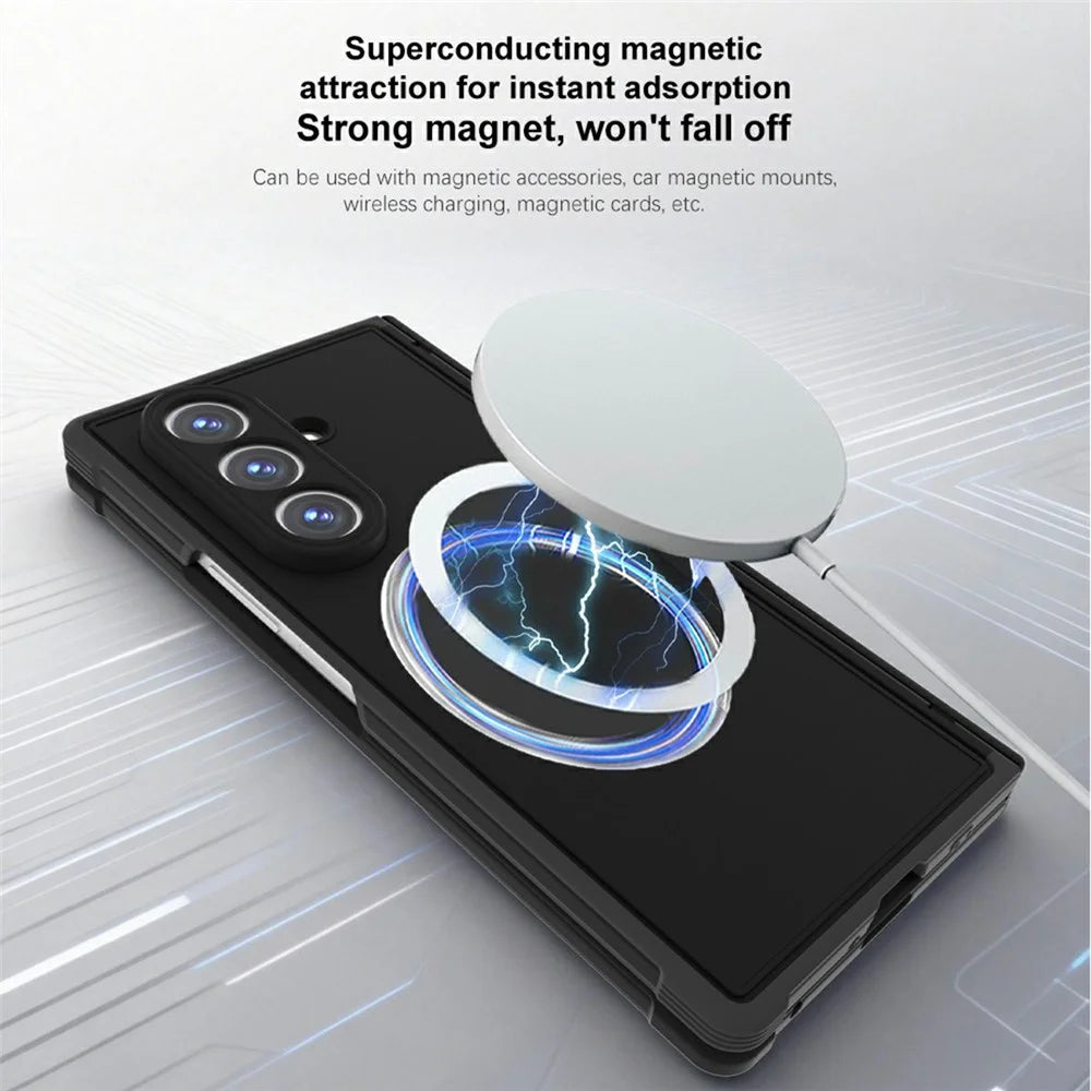 For Samsung Galaxy Z Fold8 Ultra Magnetic Case Kickstand Shockproof TPU Frame PC Phone Cover with Front Frame - Black - 3