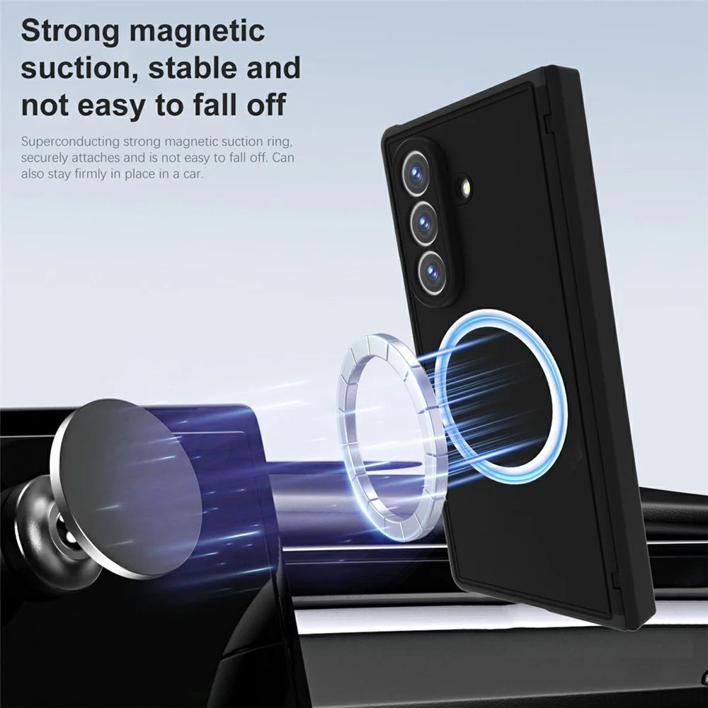 For Samsung Galaxy Z Fold8 Ultra Magnetic Case Kickstand Shockproof TPU Frame PC Phone Cover with Front Frame - Black - 4