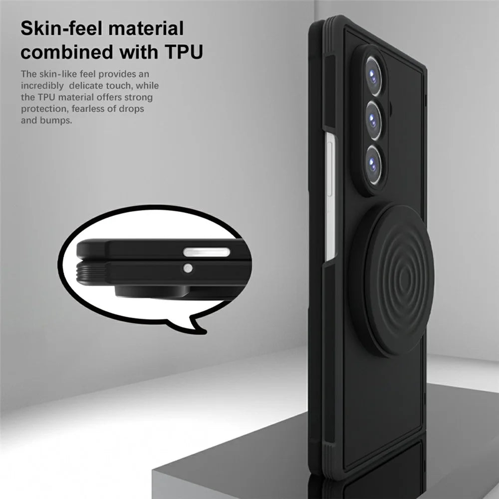 For Samsung Galaxy Z Fold8 Ultra Magnetic Case Kickstand Shockproof TPU Frame PC Phone Cover with Front Frame - Black - 6