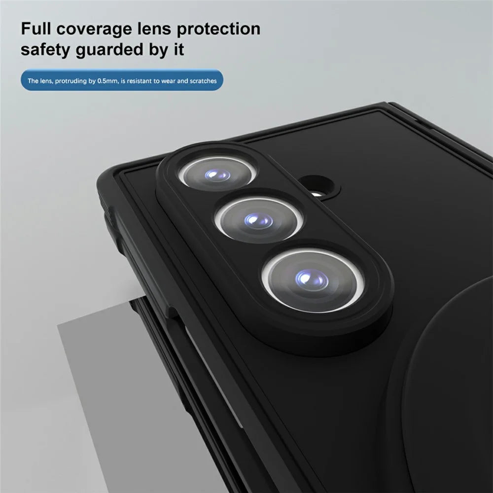For Samsung Galaxy Z Fold8 Ultra Magnetic Case Kickstand Shockproof TPU Frame PC Phone Cover with Front Frame - Black - 7