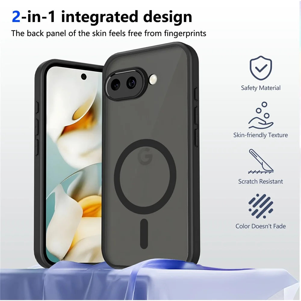 For Google Pixel 9a Magnetic Case Skin Touch Matte PC + TPU Anti-Drop Phone Cover - Translucent - 2