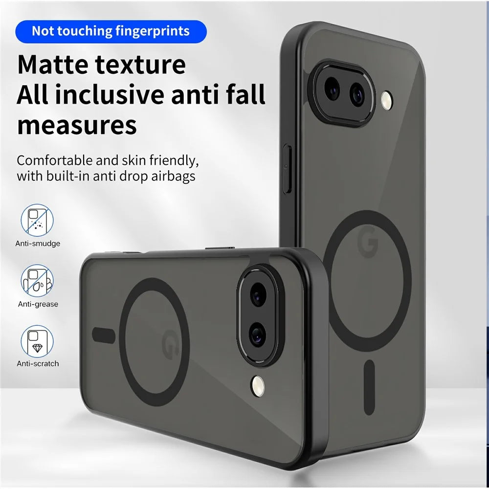 For Google Pixel 9a Magnetic Case Skin Touch Matte PC + TPU Anti-Drop Phone Cover - Translucent - 6