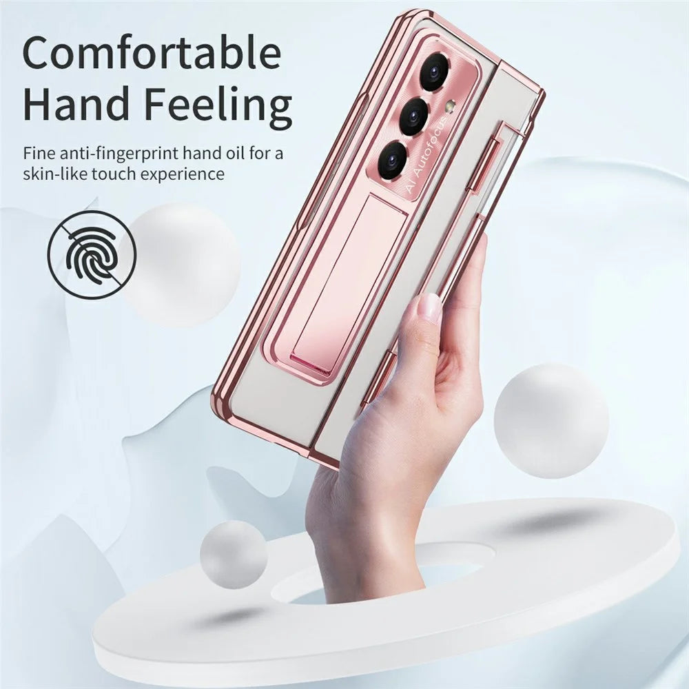 For Samsung Galaxy Z Fold8 Ultra Case Kickstand Hard PC Phone Cover with Screen Film - Rose Gold - 2