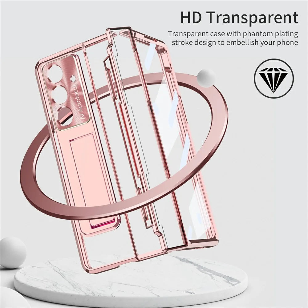 For Samsung Galaxy Z Fold8 Ultra Case Kickstand Hard PC Phone Cover with Screen Film - Rose Gold - 3