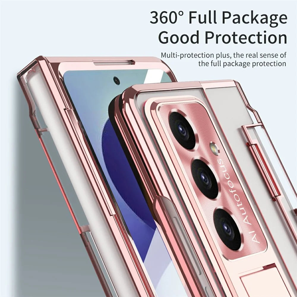 For Samsung Galaxy Z Fold8 Ultra Case Kickstand Hard PC Phone Cover with Screen Film - Rose Gold - 4