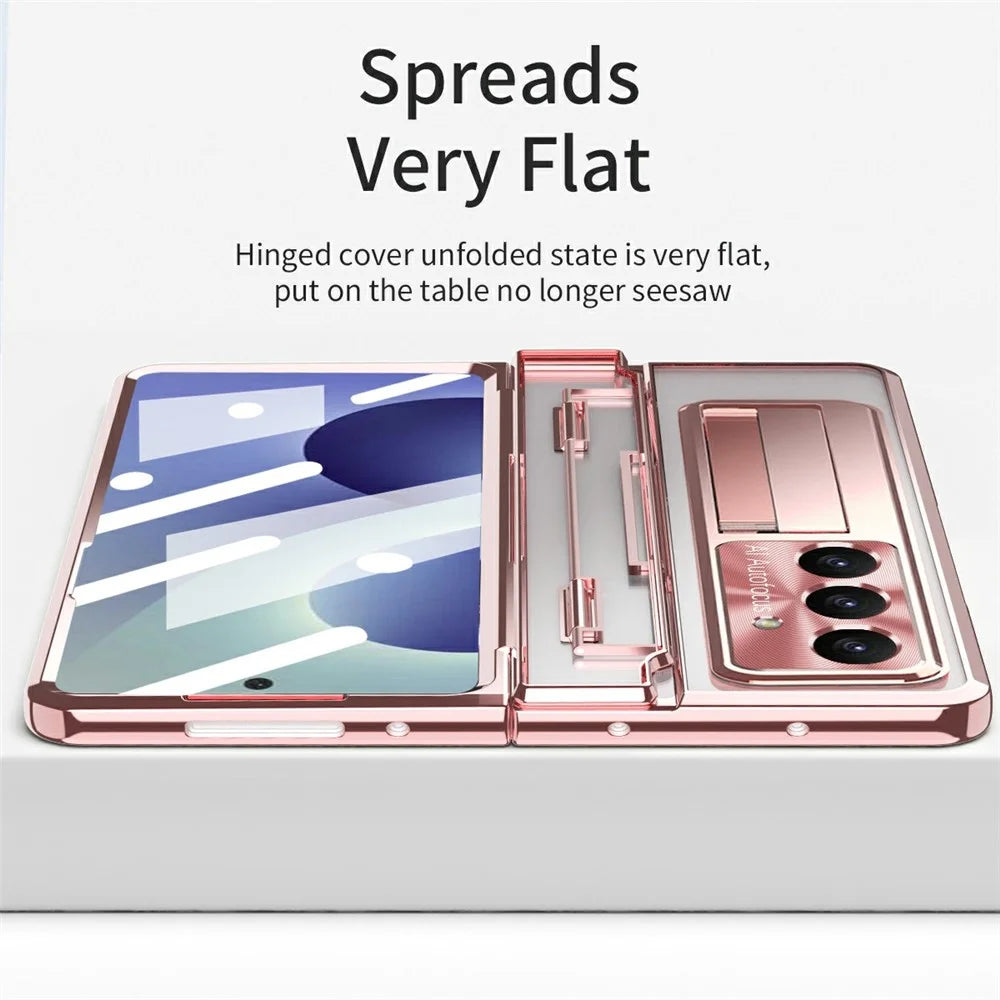 For Samsung Galaxy Z Fold8 Ultra Case Kickstand Hard PC Phone Cover with Screen Film - Rose Gold - 6
