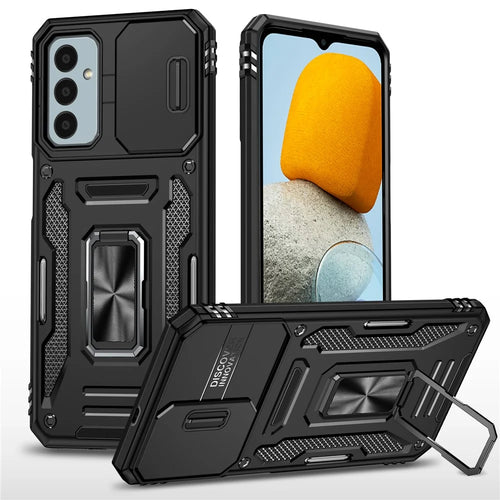 Armor Series for Samsung Galaxy M23 5G / F23 5G / M13 4G PC + TPU Anti-Scratch Phone Case Slide Camera Protection Kickstand Shockproof Cover - Black - 1
