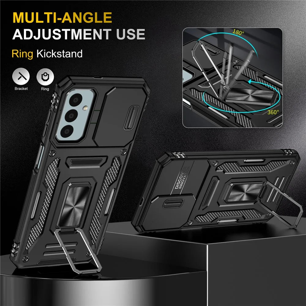 Armor Series for Samsung Galaxy M23 5G / F23 5G / M13 4G PC + TPU Anti-Scratch Phone Case Slide Camera Protection Kickstand Shockproof Cover - Black - 4