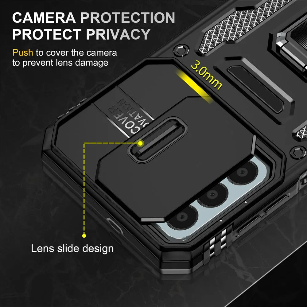 Armor Series for Samsung Galaxy M23 5G / F23 5G / M13 4G PC + TPU Anti-Scratch Phone Case Slide Camera Protection Kickstand Shockproof Cover - Black - 5