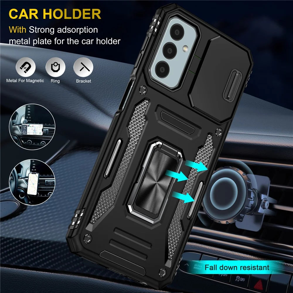 Armor Series for Samsung Galaxy M23 5G / F23 5G / M13 4G PC + TPU Anti-Scratch Phone Case Slide Camera Protection Kickstand Shockproof Cover - Black - 6