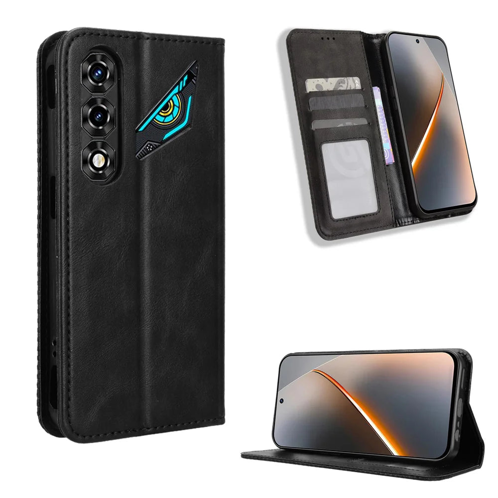 For ZTE nubia Neo 5G Leather Case Wallet Stand Retro Texture Phone Cover - Black - 1