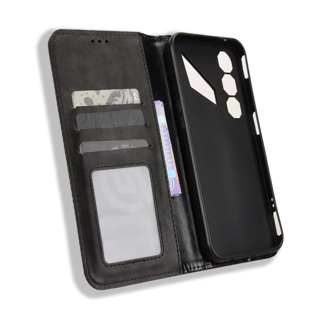 For ZTE nubia Neo 5G Leather Case Wallet Stand Retro Texture Phone Cover - Black - 4