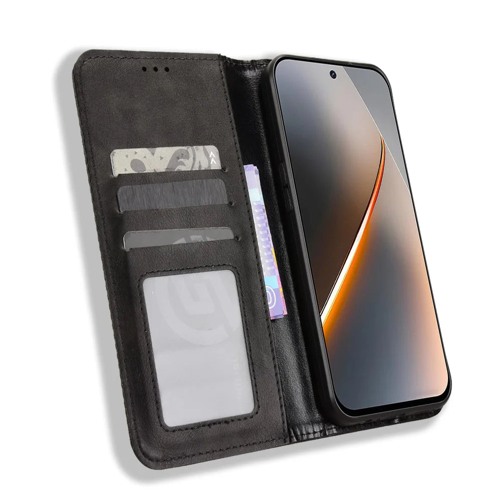 For ZTE nubia Neo 5G Leather Case Wallet Stand Retro Texture Phone Cover - Black - 5