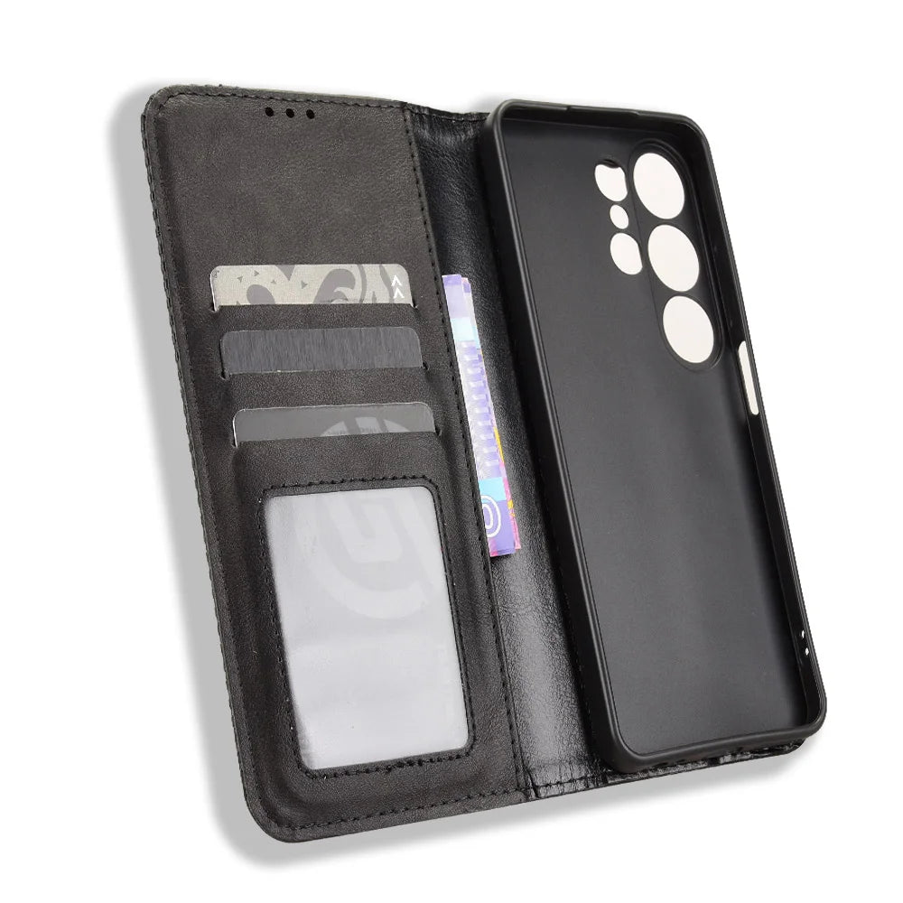 For Oukitel C26 Leather Case Wallet Stand Retro Texture Phone Cover - Black - 4
