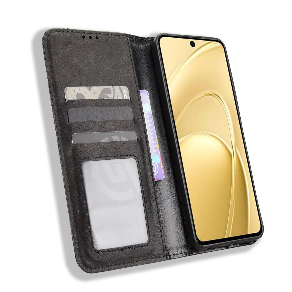 For Oukitel C26 Leather Case Wallet Stand Retro Texture Phone Cover - Black - 5