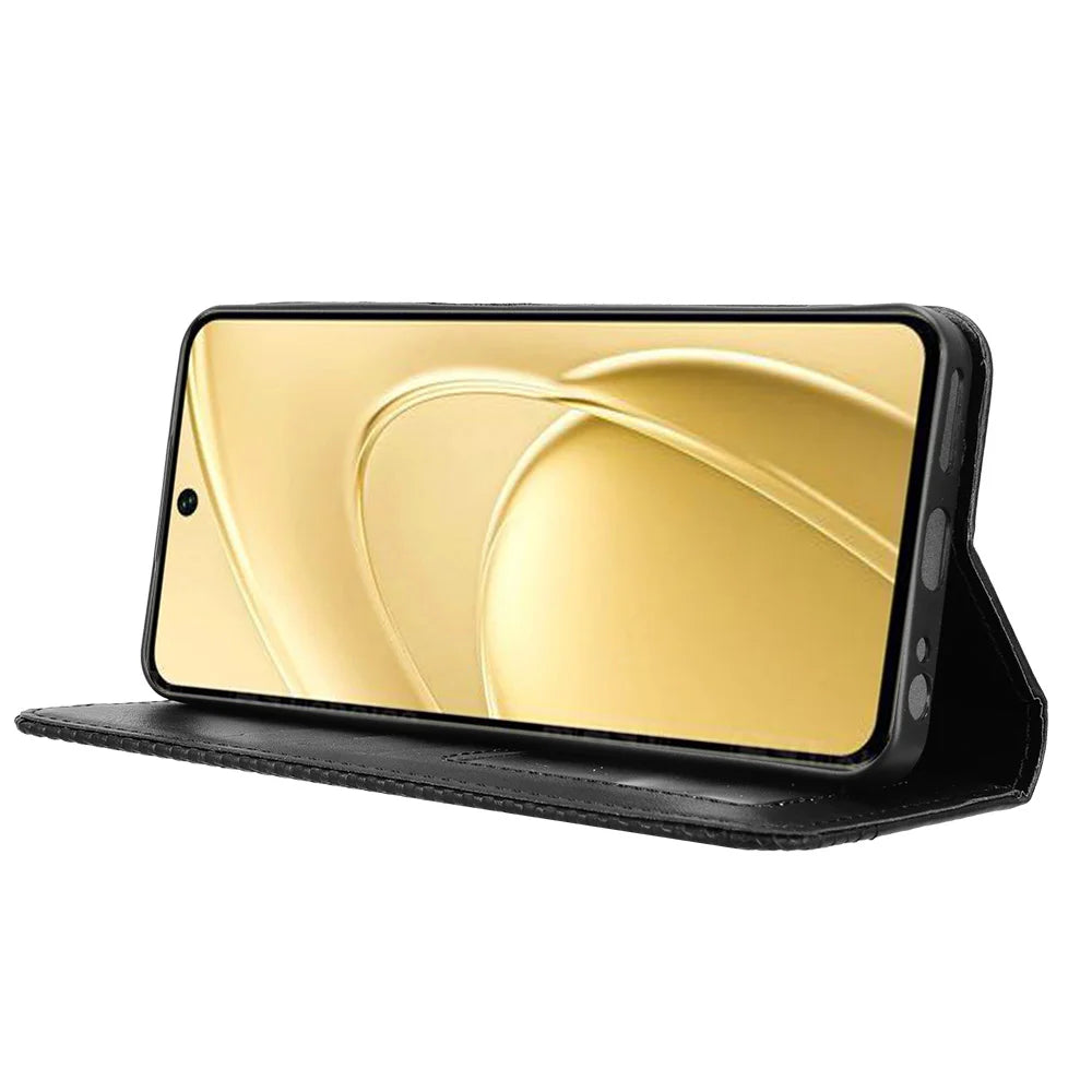 For Oukitel C26 Leather Case Wallet Stand Retro Texture Phone Cover - Black - 6