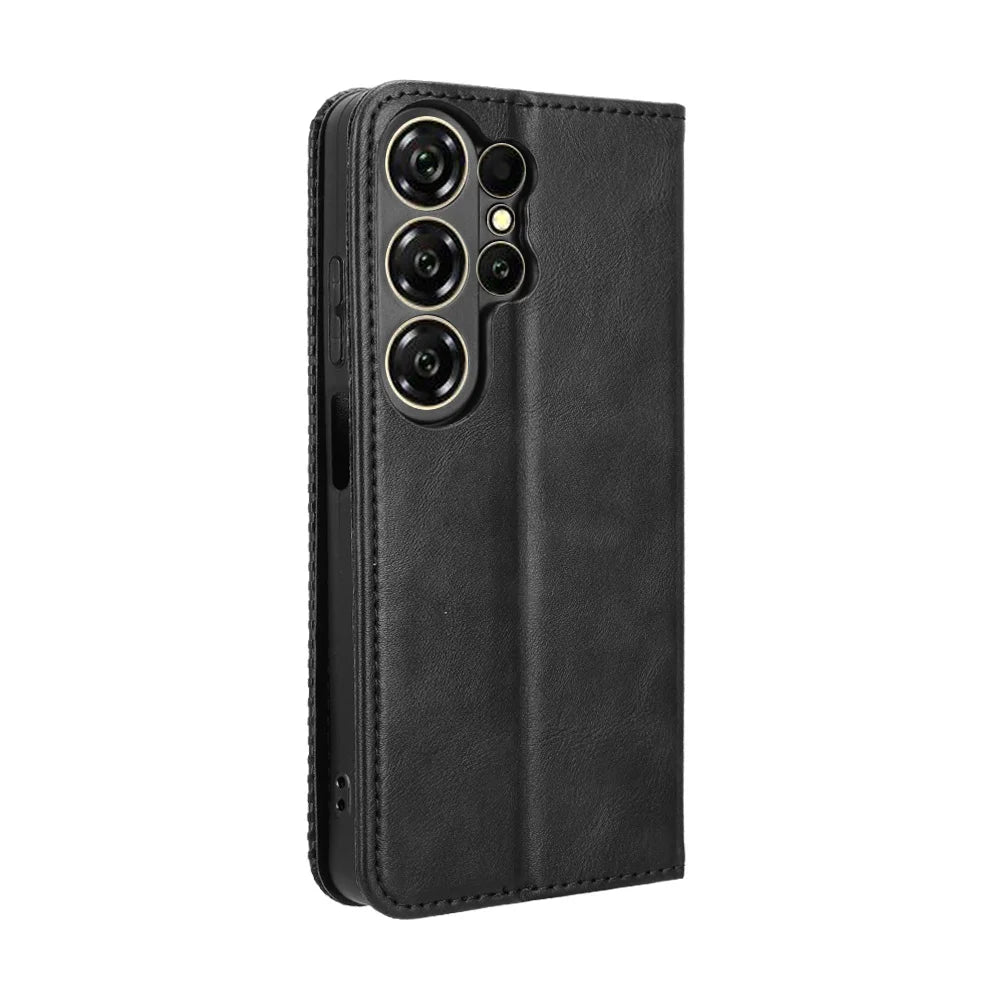 For Oukitel C26 Leather Case Wallet Stand Retro Texture Phone Cover - Black - 7