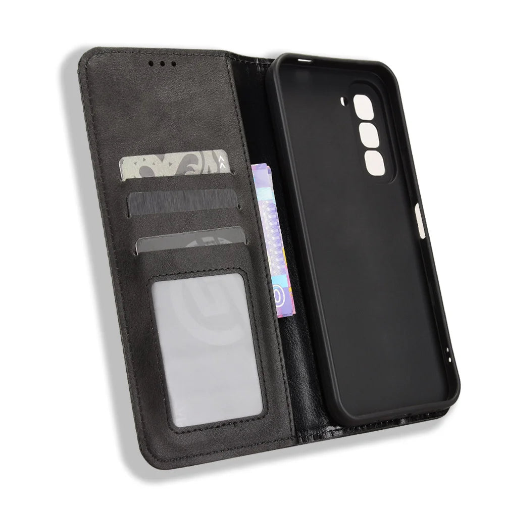 For Infinix Hot 70 Leather Case Wallet Stand Retro Texture Phone Cover - Black - 4