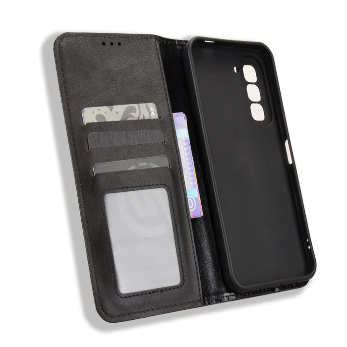 For Infinix Hot 70 Leather Case Wallet Stand Retro Texture Phone Cover - Black - 4