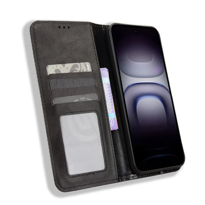 For Infinix Hot 70 Leather Case Wallet Stand Retro Texture Phone Cover - Black - 5