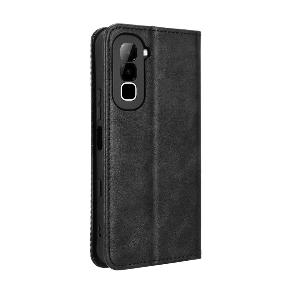 For Infinix Hot 70 Leather Case Wallet Stand Retro Texture Phone Cover - Black - 7