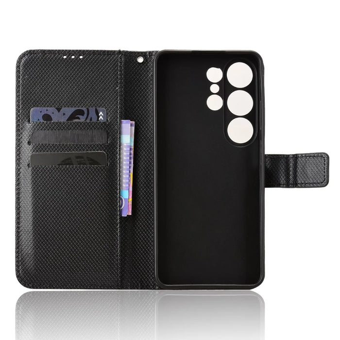 For Oukitel C26 Leather Wallet Case with Strap Diamond Texture Phone Cover - Black - 5