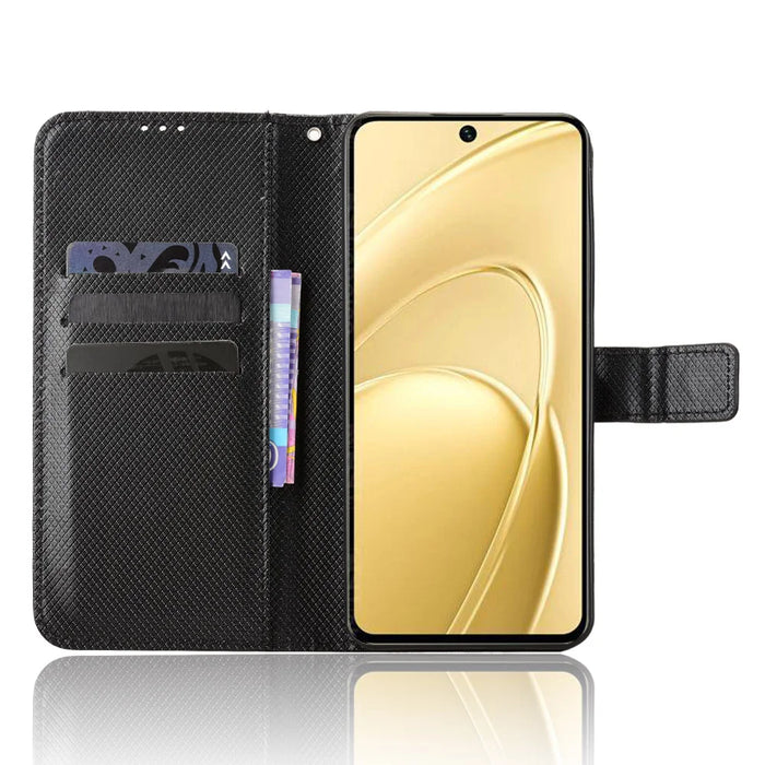 For Oukitel C26 Leather Wallet Case with Strap Diamond Texture Phone Cover - Black - 6