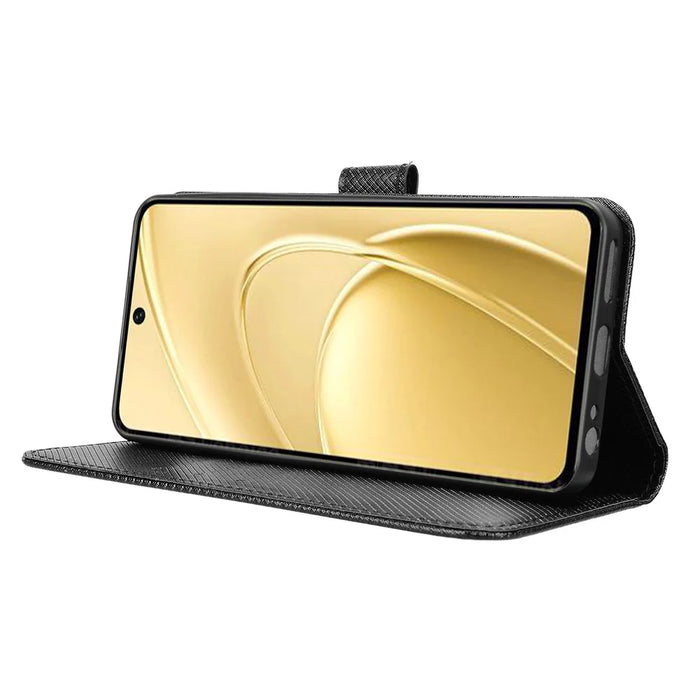 For Oukitel C26 Leather Wallet Case with Strap Diamond Texture Phone Cover - Black - 7