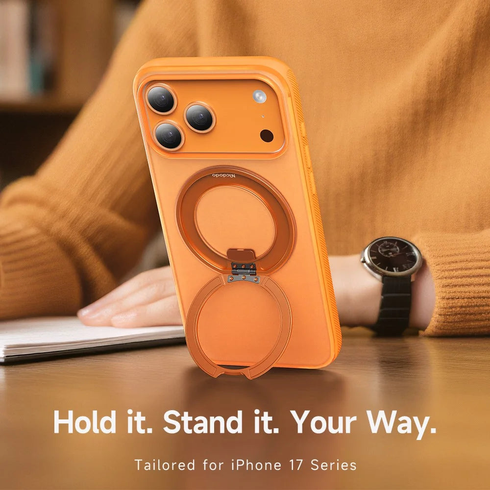 MCDODO PC-1874 for iPhone 17 Pro Magnetic Case 360° Ring Kickstand PC + TPU Phone Cover - Orange - 3